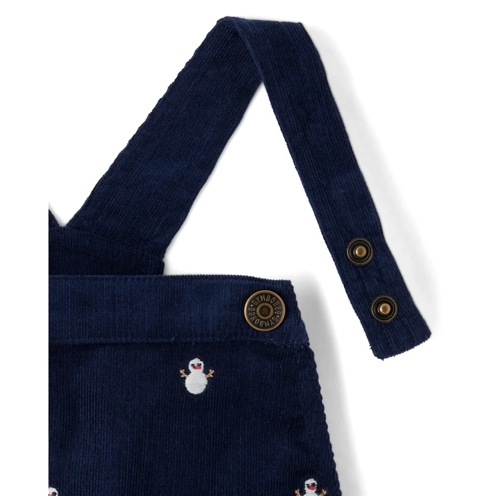 Gymboree Girls Navy Blue Embroidered Snowman Corduroy Overall Dress Size 12 NEW